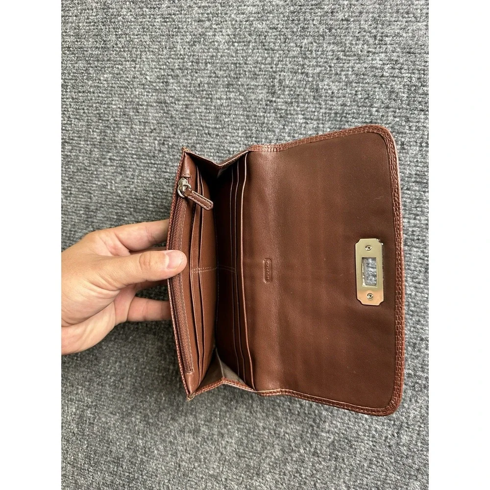 Womens Wallet Coach Signature Jacquard Turnlock Brown, Size One Size